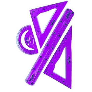 Imagem de Kit Geométrico De Réguas Flexível Com 4 Peças Escolar - Roxo