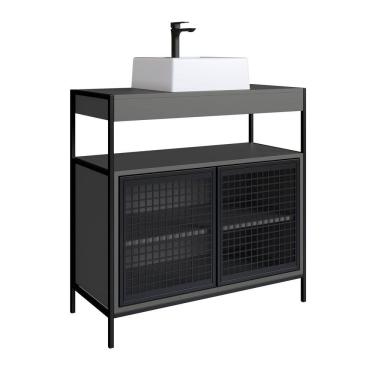 Imagem de Kit Gabinete e Cuba Para Banheiro P1038C Grafite PP Milani Store