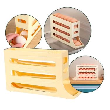 Imagem de Organizador de Ovos 4 Andares, Design Compacto, Empilhável, Capacidade para 30 Ovos, Sistema Deslizante, Ideal para Geladeiras e Cozinhas