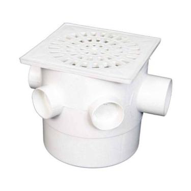 Imagem de Caixa Sifonada Quadrada 150x150x75mm Pvc Branca - 3 Saídas - Grelha Quadrada - Sifão Pvc