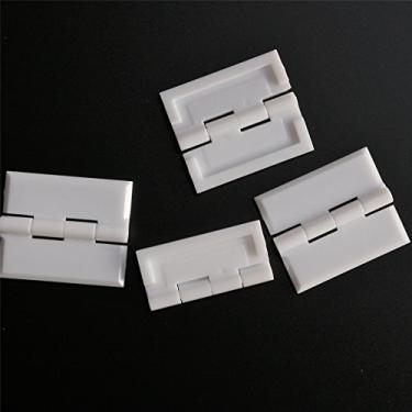 Imagem de Pacote com 4 dobradiças brancas de acrílico 45 mm x 38 mm, dobradiça de piano acrílica contínua, (3,5 x 3,8 cm)