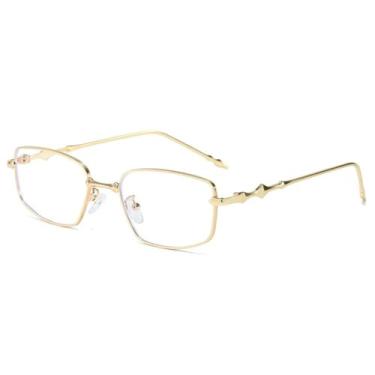 Imagem de Óculos de sol vintage com armação estreita e anti-luz azul, armação de metal, dourado, transparente, comprimento das hastes: 134 mm