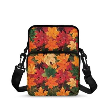 Imagem de Ecaestolph Bolsa tiracolo feminina pequena carteiro tiracolo bolsa transversal bolsa de armazenamento bolsa, Folha de bordo dourada vermelha, One Size