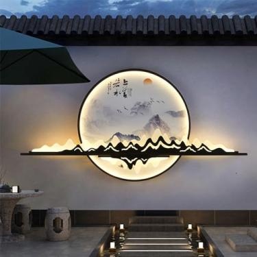 Imagem de Lâmpadas de parede contemporâneas para paisagem externa à prova d'água, círculo, criatividade, mural, estilo chinês, criativa, elétrica, varanda, corredor, parede, pátio, portão, decoração d
