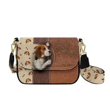 Imagem de Sktodyaw Bolsas transversais para mulheres modernas, bolsas de couro PU, bolsa tiracolo com alça larga, bolsas de ombro pequenas, Osso de pata de cachorro Beagle, One Size