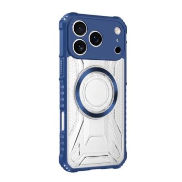 Imagem de POYUFRG Capa magnética para iPhone 17 Pro Max/17 Pro/17 Air/17, transparente, antiamarelamento, à prova de choque, capa de proteção de lente com tudo incluído, azul, 17 Pro