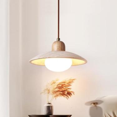 Imagem de Luminária pendente de madeira e pedra, iluminação pendente de vidro leitoso de meados do século, grande luminária de teto de mármore natural, lustre vintage moderno de fazenda para cozinha,