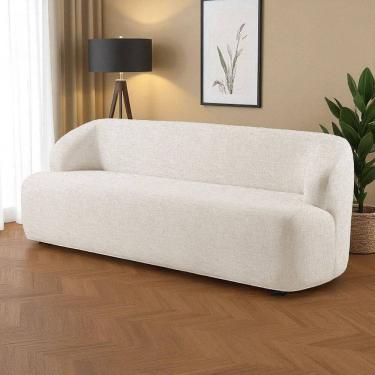 Imagem de Sofá Fixo Noah 3 Lugares Luxo 1,80m Castellar Móbile Linho Bege Claro