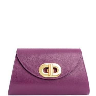 Imagem de Bolsa Feminina Roxa Leopoldine Couro Legítimo com Alça Corrente Dourada e Tiracolo Removível-Feminino