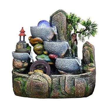 Imagem de XFNVXC Fonte decorativa de mesa de 3 camadas com cascata de rochas e névoa de água para escritório, casa, quarto, sala de estudo, decoração de jardim