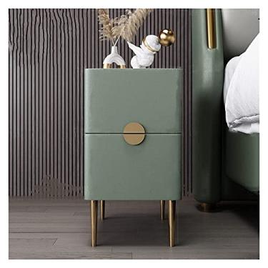 Imagem de Mesa de cabeceira lateral de couro simples, mesa de cabeceira para quarto, mesa de cabeceira moderna de luxo com 2 gavetas, armário de cabeceira de ardósia pequeno muito estreito, moldura de madeira