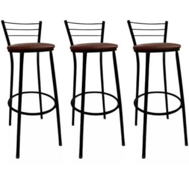 Imagem de Kit 3 Banqueta de Bar Alta com Encosto - Para Cozinha Americana e Área de Lazer (Marrom)
