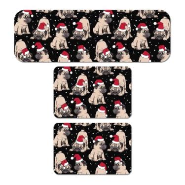 Imagem de Tapete de Cozinha Kit 3 peças Passadeira 95 X 34 cm, e dois tapetes 34 X 60 cm (Doguinhos no Natal Preto)