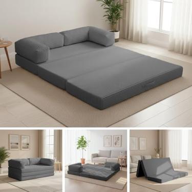 Imagem de NLDD Sofá-cama Queen conversível, sofá dobrável 5 em 1, sofá-cama de veludo cotelê futon, colchão dobrável triplo com apoios de braços e alça removíveis, dorminhoco com cama de puxar para espaço
