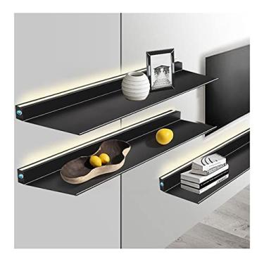 Imagem de Prateleiras flutuantes, prateleiras de parede de alumínio com luz LED para quarto, cozinha, sala de estar, banheiro, prateleira para armazenamento de decoração, conjunto de 1 (cor: preto, tamanho: 70