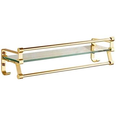 Imagem de Prateleira de vidro temperado prateleira de casa de banho prateleiras de vidro temperado de 8 mm prateleira de duche com toalheiro de alumínio espacial prateleiras de armazenamento montadas na parede