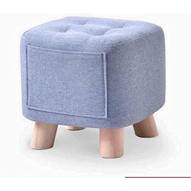 Imagem de Banqueta para os pés, banquinho quadrado moderno, com pernas de madeira antiderrapante, capa de linho removível, banquinho com bolso, sofá de sala de estar, banquinho de toucador Home De