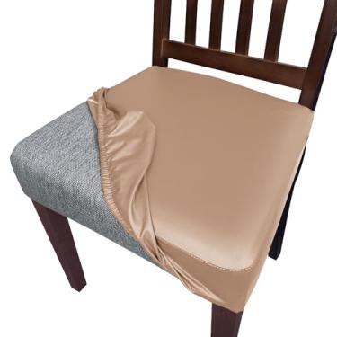 Imagem de Oloepfo Capas de assento de couro PU à prova d'água para cadeiras de sala de jantar, conjunto de 6 capas macias, capas de assento de cadeira de jantar, capa protetora removível lavável para cadeira de