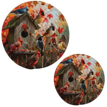 Imagem de Peystean Conjunto de cozinha com 2 pegadores de panela, lindos ninhos de pássaros, para outono e panela, jogo americano para cozinhar, assar, panela quente, tigela, bule de chá (18 e 23 cm de diâmetro