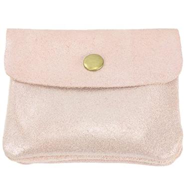 Imagem de modamoda de - P09 - Carteira feminina de couro italiano pequena, Rosa bege metálico, Elegante