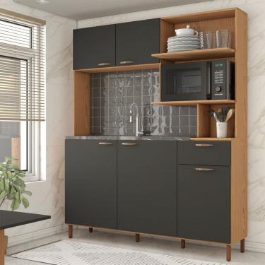 Imagem de Cozinha Compacta Malu 5 Portas 1 Gavetas Freijó/Grafite Belga - Panorama Móveis