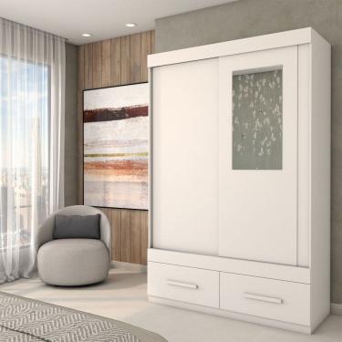 Imagem de Guarda-Roupa Solteiro Trevor 2 Portas 2 Gavetas com Espelho Branco - Panorama Móveis