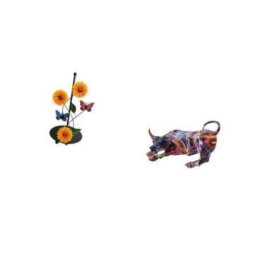 Imagem de Fenteer Porta-toalhas de Papel em Resina, Touro, Esculturas Coloridas de Animais Feng Shui, Coleção para Decoração de Mesa de Sala de Estar, Suporte Vertical