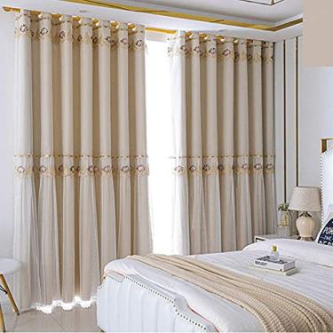 Imagem de Cortina blackout de camada dupla macia, sobreposição de tule semitransparente, bordado de renda branca, cortinas de ilhó com isolamento térmico, para sala de estar, quarto, berçário, cortinas de deck