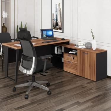 Imagem de Escrivaninha com Balcão Lateral 170cm 1 Porta 2 Gavetas Flex Multimóveis Cr25307 Sevilha/preto