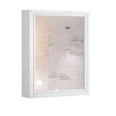 Imagem de Armário de espelho de banheiro com 3 espaços, espelho com armário, caixa de espelho de porta única de alumínio espacial, armário de moda para casa com design moderno, branco, 40 x 60 x 12 cm