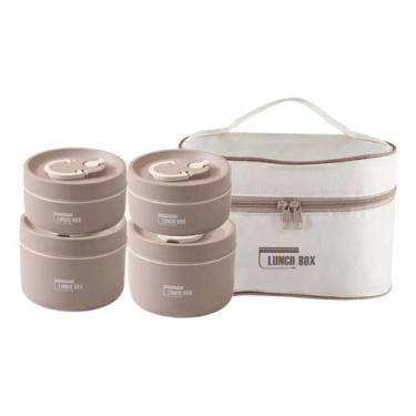 Imagem de Kit 4 Marmitas Térmica Redonda + Bolsa Térmica 420Ml 620Ml - Globacomp
