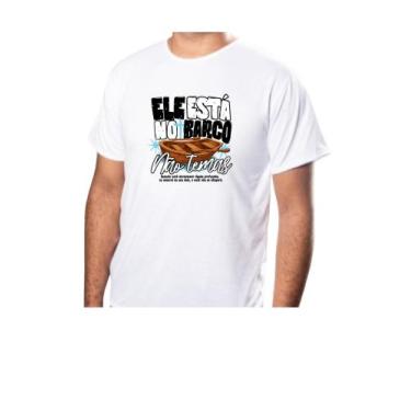 Imagem de Blusas Camisa Básica Unissex Religioso Frase Ele Está no Barco Tecido 