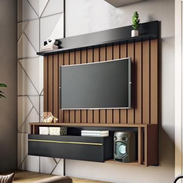 Imagem de Painel Suspenso Decorativo Stesso Ripado para TV até 55 Polegadas Castanho/Preto G26 - Gran Belo