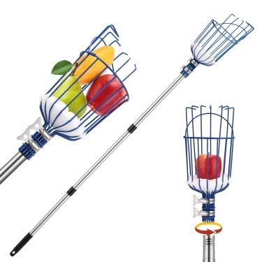 Imagem de Palheta de fruta de folha de carvalho, mastro de palheta de frutas de 13 pés com cesto de maçã laranja palheta ferramenta apanhador de frutas com haste de conexão de aço inoxidável leve, cesta resistente com almofada de espuma, grampo de metal