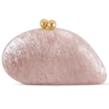 Imagem de NEWROGENG Bolsa clutch de acrílico para mulheres, elegante bolsa de noite de mármore com fecho magnético dourado para festa de casamento, rosa