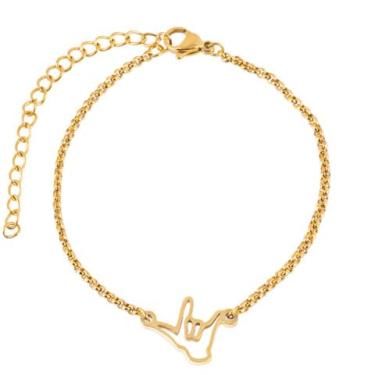 Imagem de Pulseira ASL | Pingente de sinal de mão em linguagem de sinais americana I Love You | Joias para comunidade surda unissex significativa | Presentes para intérpretes e estudantes surdos, Medium, Aço