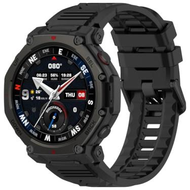 Imagem de Pulseira de silicone ajustável para Amazfit T-Rex3 Pro, feminina, masculina, pulseira de substituição de silicone ajustável para Amazfit T-Rex 3 Pro 48 mm (preta)