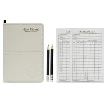 Imagem de Scott Edward Suporte de cartão de pontuação de golfe de couro para estatística e rastreamento de pontuação à prova d'água macio grosso suporte de cartão de árbitro (branco)