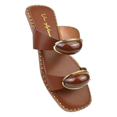 Imagem de Sandália Rasteirinha Feminina Detalhe Premium Lesma Abs Bico Quadrado Tachas Moda Verão Elegante (Caramelo, BR, Adulto, Numérico, 36)