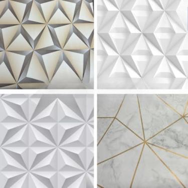 Imagem de Papel de Parede Efeito Gesso 3D Geométrico Lavável Adesivo Autocolante À Prova D'Água Impermeável (QUERO 10M (2 ROLOS DE 5M),GEOM BEGE CLA)