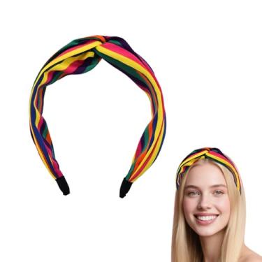 Imagem de Bandanas femininas de arco-íris antiderrapante, faixa de cabelo com listras largas, nó colorido, acessórios de cabelo para meninas