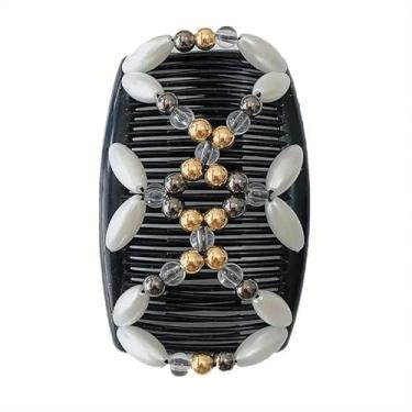 Imagem de 1 pente feminino com presilha de cabelo dupla face, elegante prendedor de contas para rabos de cavalo meio acima e em cascata, acessórios de cabeça multiuso - branco oval