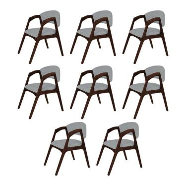 Imagem de Conjunto Com 8 Cadeiras De Jantar Estofada Gabriela Castanho Linho Cinza