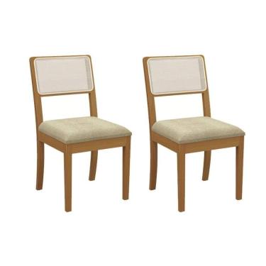 Imagem de Kit 2 Cadeiras Sala Jantar Lola 2cmm001ca Premium Madeira Maciça 2 Un Carvalho-boucle Bege-tela Bege - Kappesberg