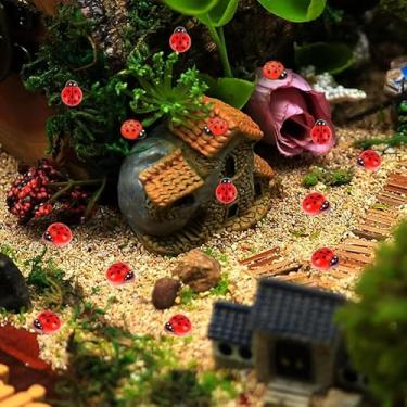 Imagem de Mini estátua luminosa de resina joaninha brilhante joaninha com costas planas figuras em miniatura que brilham no escuro ornamentos de jardim em miniatura animais musgo paisagem jardim casa bolo