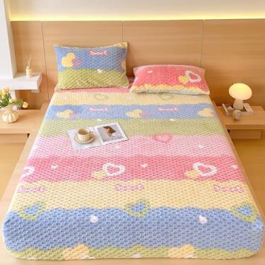 Imagem de ZIQINPSQ Lençol de lã aconchegante solteiro – Lençol de inverno ultramacio e antiestático, bolso profundo de 38 cm para colchão, lençol de baixo de veludo felpudo apenas, roupa de cama de lã felpuda