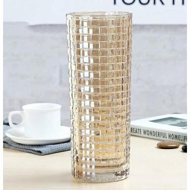 Imagem de Vaso de cristal de ouro grande tecido canelado - 30 cm de altura, vasos modernos para sala de estar, mesa de jantar, entrada, prateleira, casamento, escritório, mesa de centro, aniversário.
