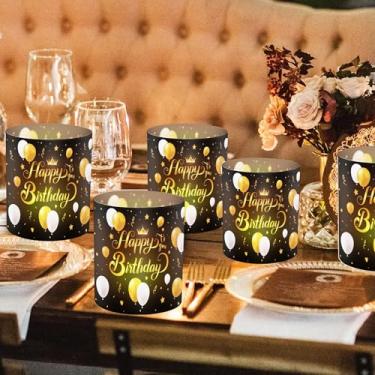 Imagem de 6 peças de centro de mesa de aniversário preto e dourado para mesas, lanternas de aniversário, centros de mesa para ideias de mesa e artigos de festa