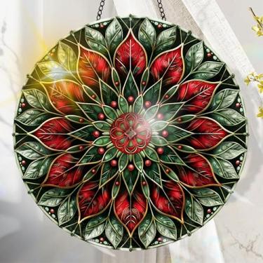 Imagem de Suncatcher acrílico colorido, decoração de janela suspensa de flores com design de vitral impresso, apanhador de sol, arte de parede de arco-íris, ornamentos de Natal para uso interno e externo 19,8 x