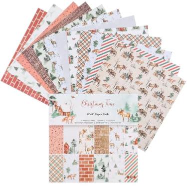 Imagem de 12 folhas de blocos de papel para scrapbook, 12 designs de 15,2 x 15,2 cm, papel de cartolina padronizado em um lado, papel decorativo de 160 g/m², bloco de recortes para projetos DIY (árvore de Natal